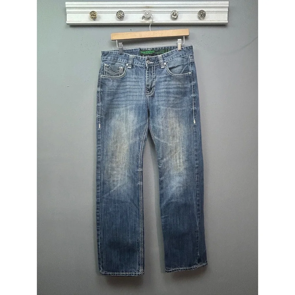 Men's Straight Jeans - Faded Blue Washed Denim